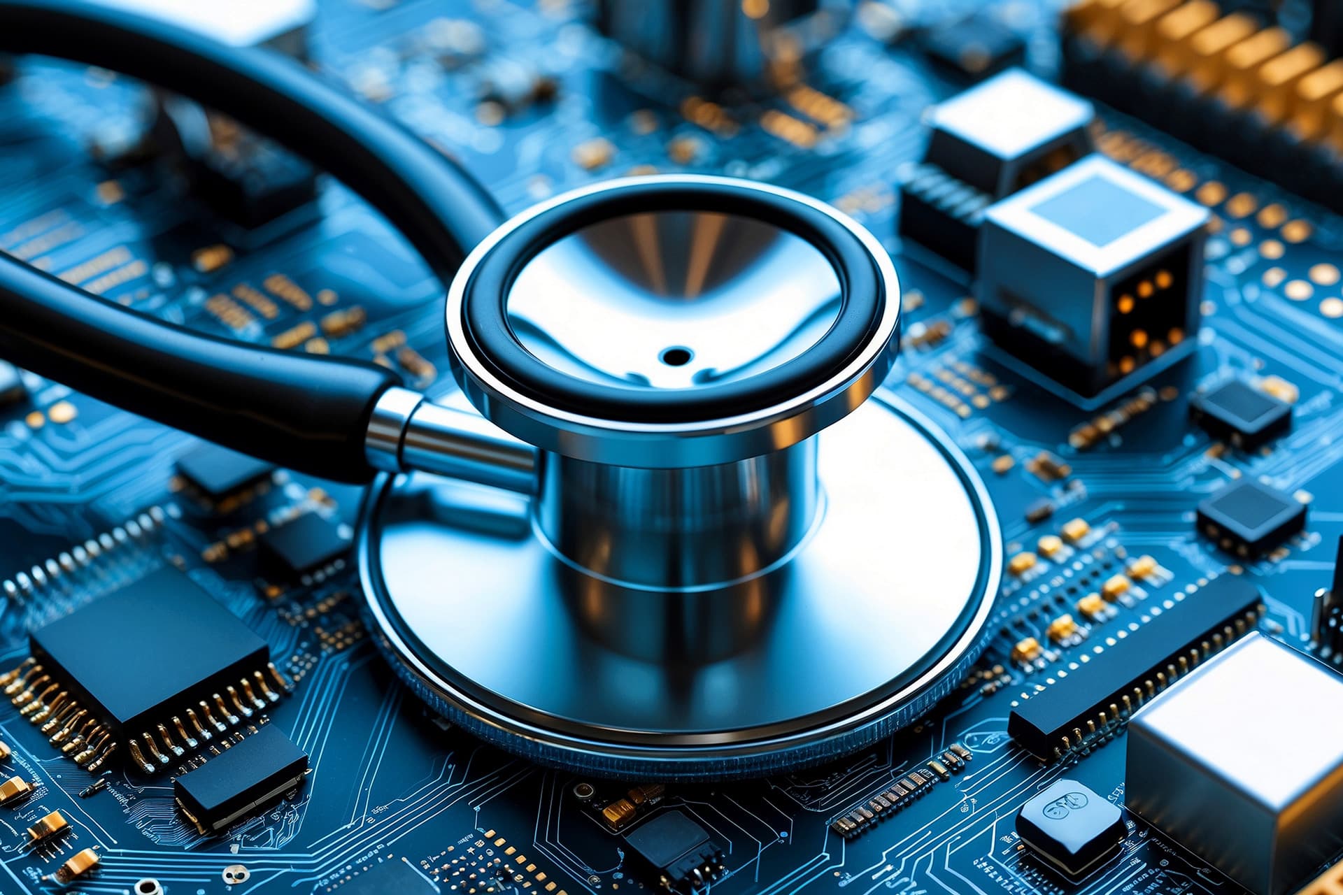 Bild von einem Stethoskop auf einer Leiterplatte